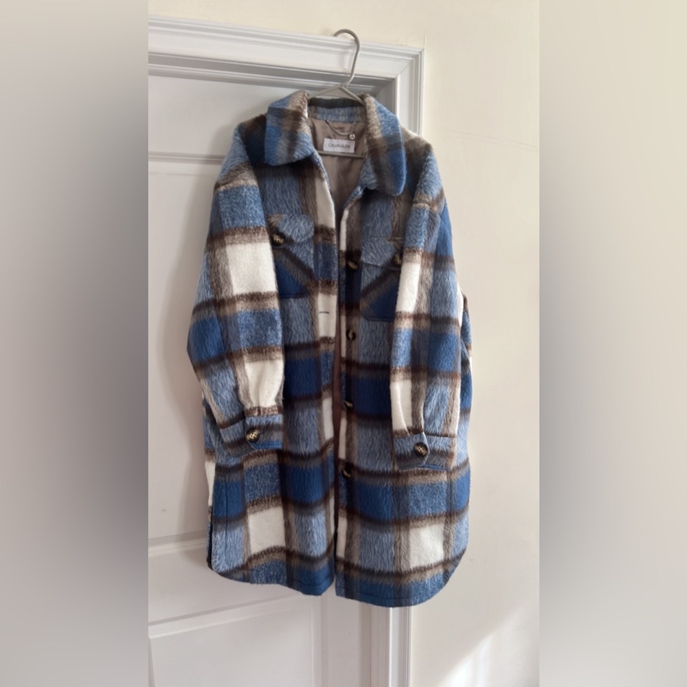 Calvin Klein Blue Plaid Coat Jacket Shacket XXL